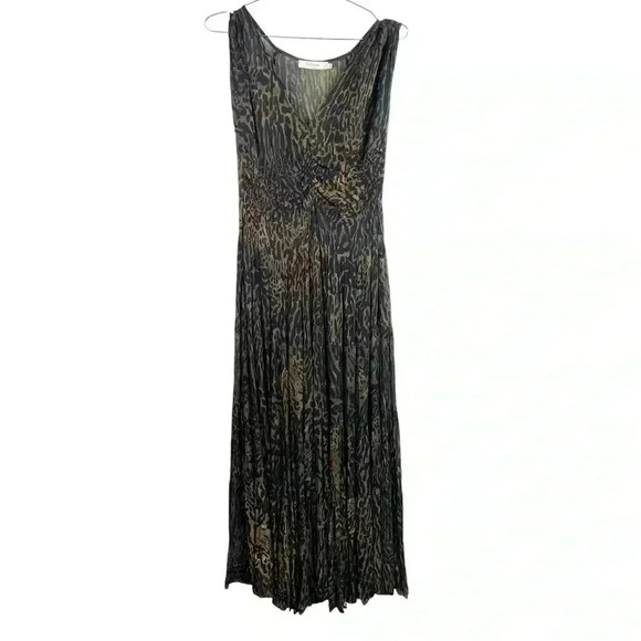Rabens Saloner Barbara Black And Olive Green Sheer Animal Print Maxi Dress - Picture 2 of 9